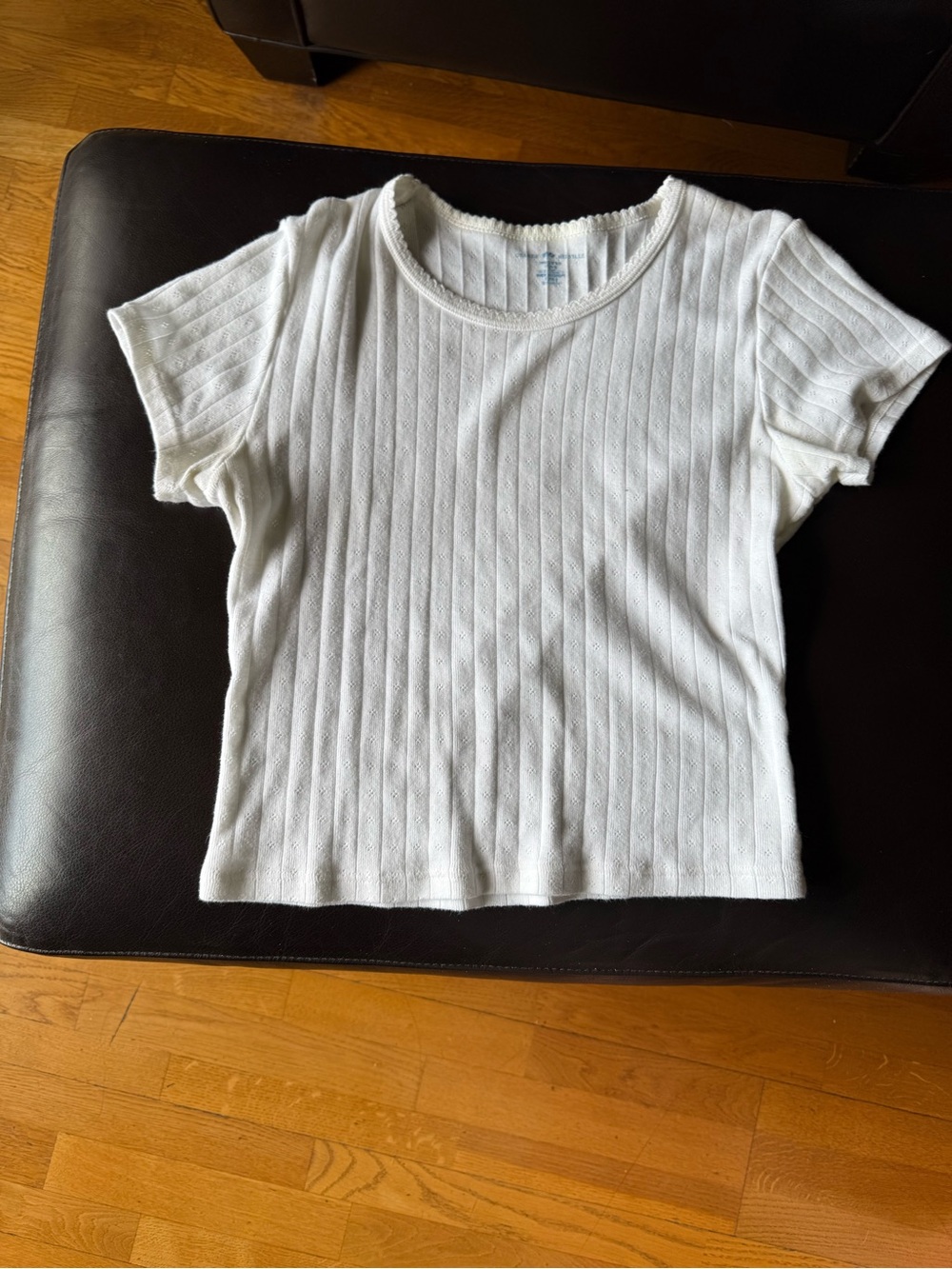 🤍Brandy Melville Short Sleeve White Ribbed Pointelle Shirt
